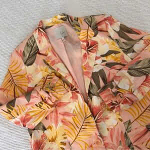 Joie Women’s Sz 4 Kishina B Linen Blazer 3/4 Sleeve Tropical Floral Pastel NWOT
